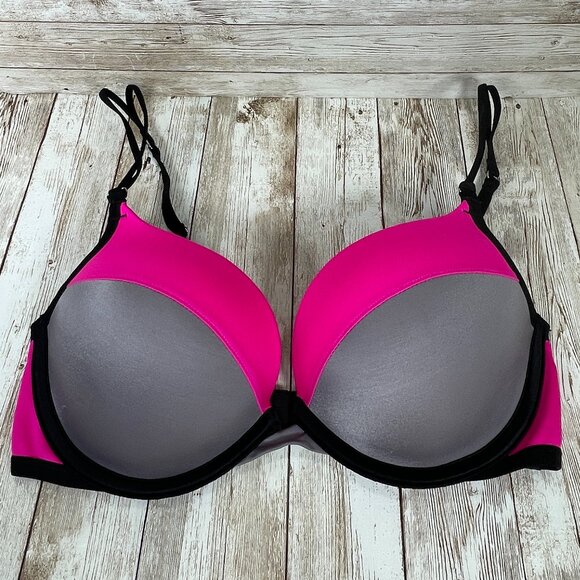 Victoria's Secret Other - VICTORIA'S SECRET 34C Very Sexy Push-Up Pink Gray Black Padded Underwire Bra